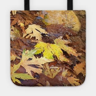 Fallen leaves floating in the river, 3, (Set of 3), fall, autumn, xmas, holiday, nature, forest, trees, winter, color, flowers, orange, art, botanical, leaves, leaf, floral, wet, rain, water, holidays, digital, spring, aqua, graphic-design, christmas Tote