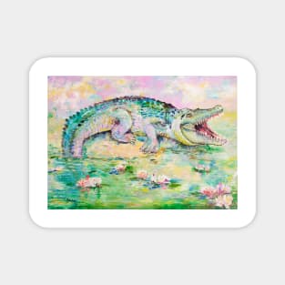 Crocodile and Water Lilies Magnet