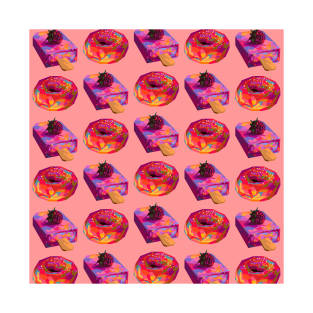 Donut Ice Cream Wpap Pop Art Pattern pink background T-Shirt