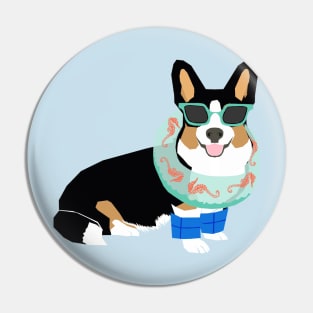 Tri Corgi Swimming Dog Pin