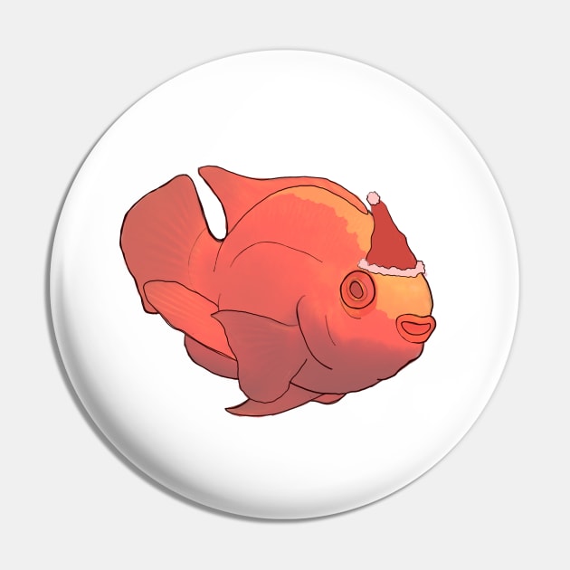 Christmas Blood Parrot Cichlid Pin by sheehanstudios