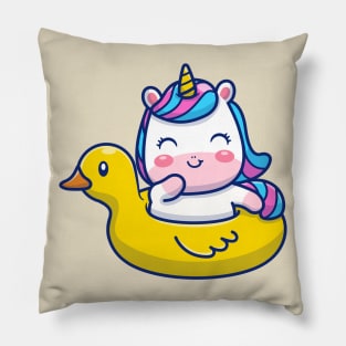 Cute Unicorn Floating With Swimming Duck Cartoon Pillow