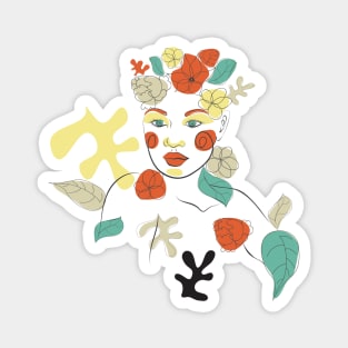 Floral line art woman face Magnet