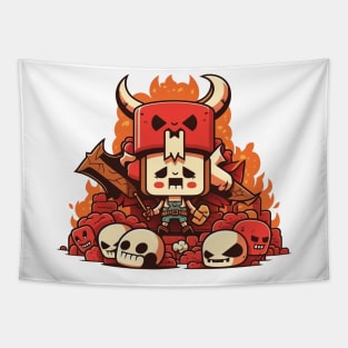 Cute happy kawaii halloween hell warrior skull lady Tapestry