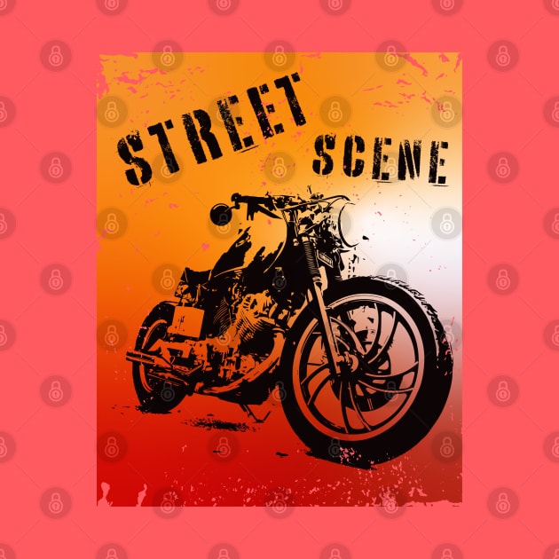 Street motorbike silhouette on grunge background by MultistorieDog