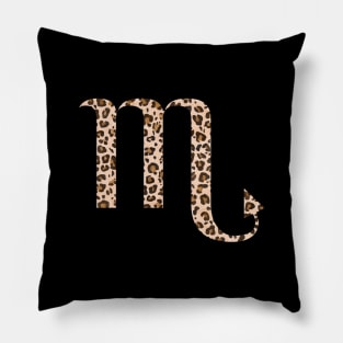 Scorpio Zodiac Horoscope Symbol in Leopard Print Pillow