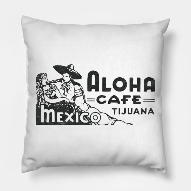 Tiki Bar / Aloha Cafe Tijuana Mexico / Black Print Pillow by RCDBerlin