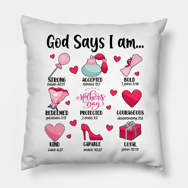 God Says I Am Mothers Day, Retro Mom, Christian Mother, Jesus Mom Pillow by CrosbyD