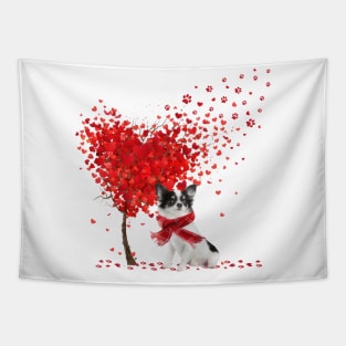 Valentine's Day Heart Tree Love White Long Haired Chihuahua Tapestry