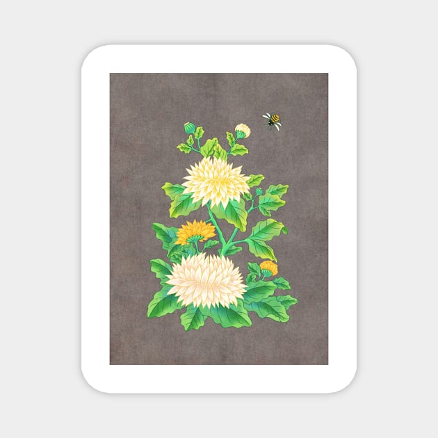 Minhwa: Chrysanthemum and Bumblebee E Type Magnet by koreanfolkpaint