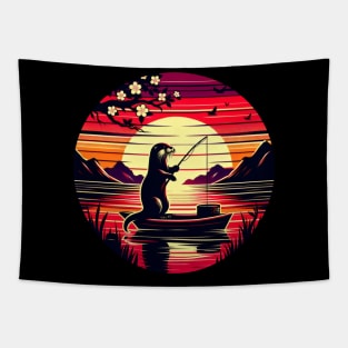 Aquatic Animal Vintage Sunset Cute Japanese Art Otter Tapestry