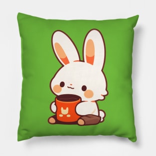 Kawaii bunny drinking hot chocolate Pillow