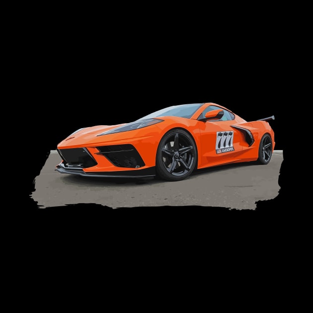 Orange C8 Corvette Jackpot 777 Supercar Racecar Sports Car Muscle Car Corvette C8 by Tees 4 Thee