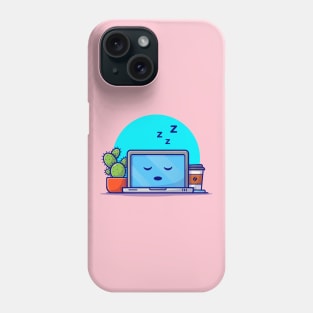 Sleeping Laptop With Cactus And Coffee Cartoon Vector Icon Illustration Phone Case