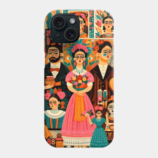 Latin artists, folk fashion, naive frida kahlo looklike woman portrait art Phone Case