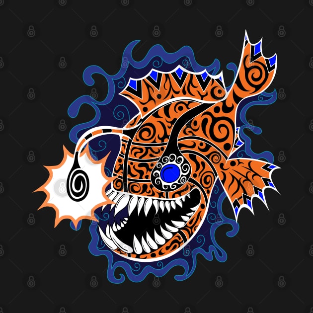 Anglerfish doodle style - Orange, by Designs by Darrin