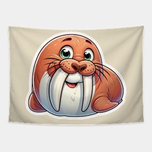 Walrus Kawaii Splash of Forest Frolics and Underwater Whimsy! Tapestry