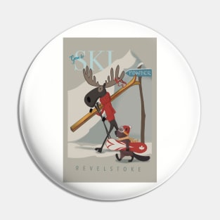 Ski Revelstoke Moose and Beaver travel poster Pin