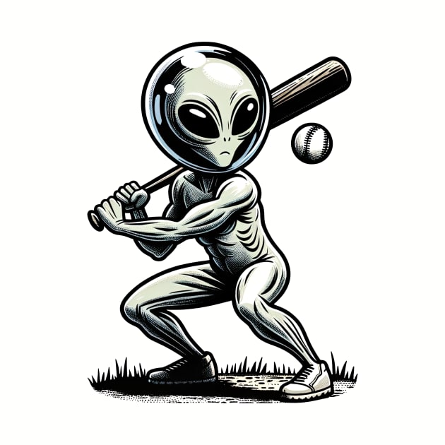 alien playing baseball by Dracoola