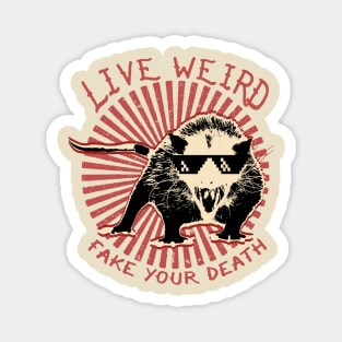 Vintage Live Weird Fake Your Death, Funny opossum quote Magnet