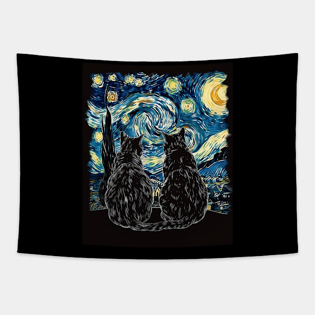 Cat Starry Night Wanderlust Tapestry by xXYazzyChanArtsXx