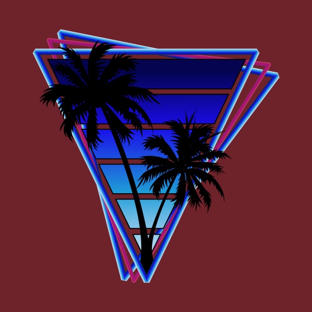 Retrowave style palm tree sunset Ultra Blue by Brobocop