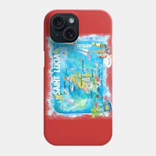 St Lucia Illustrated Travel Map With Roads Phone Case