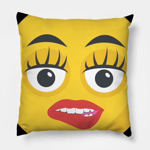 Biting lip emoji Pillow by PincGeneral