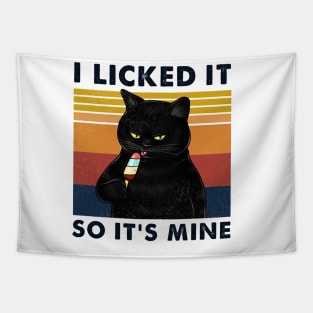 I Licked It So It's Mine Cool Black Cat Eating Ice Cream Tapestry