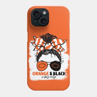 Orange and Black Vibes Only Football Mom Messy Hair Gameday Phone Case