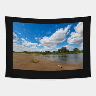 Blue cloudy summer sky over Bug river, Poland, Europe Tapestry