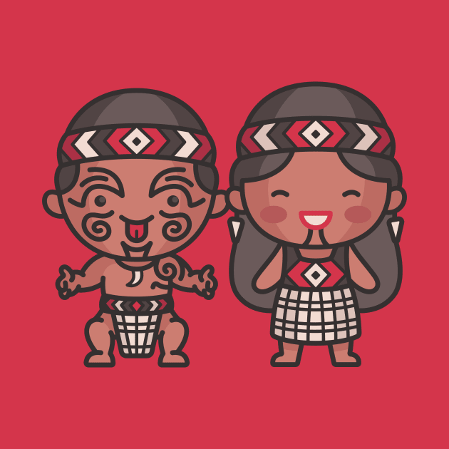 Cute Maori Couple in Traditional Clothing Cartoon by SLAG_Creative