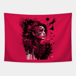 the resilient cry in woman ecopop portrait art Tapestry