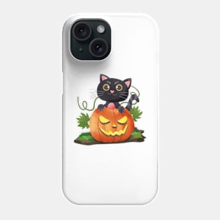 cartoon cute watercolor halloween cat Phone Case