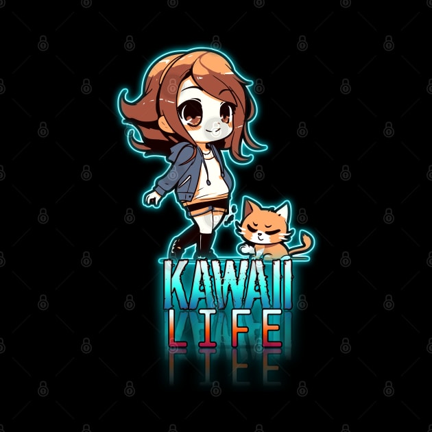 Chibi anime Girl Kawaii Life Cat by MaystarUniverse