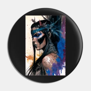 Fierce Native American Priestess Illustration Pin