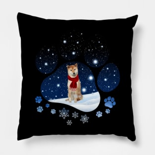 Snow Paw Shiba Inu Christmas Winter Holiday Pillow