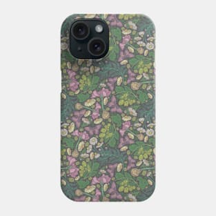 Pink hyacinth with chamomile and green hop on dark background Phone Case