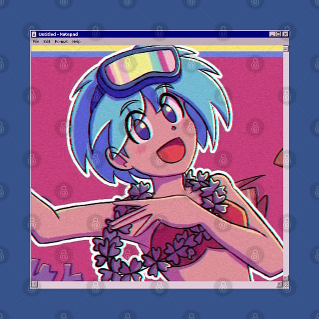 Vaporwave summer anime girl by KinseiNoHime