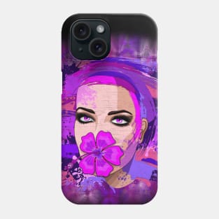 Girl with Pink Hibiscus on Lips Phone Case