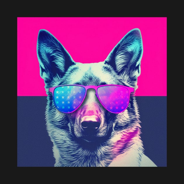 German shepherd, vaporwave, patriotic dog, patriot's day by Submarinepop