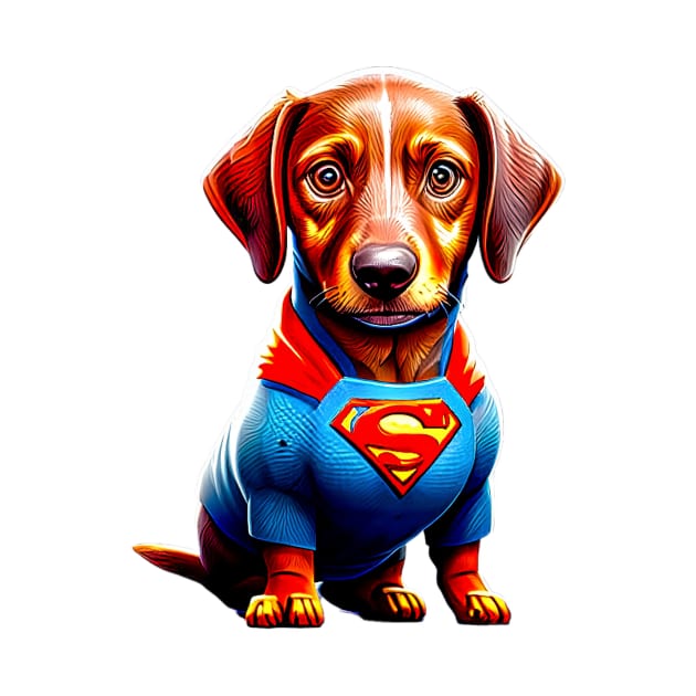 Wiener Hero: Dachshund in Bold Superhero Costume Tee by fur-niche