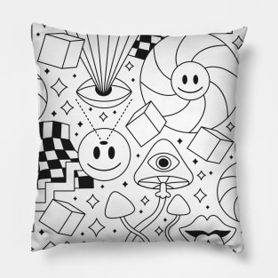 White over black abstract line art pattern Pillow