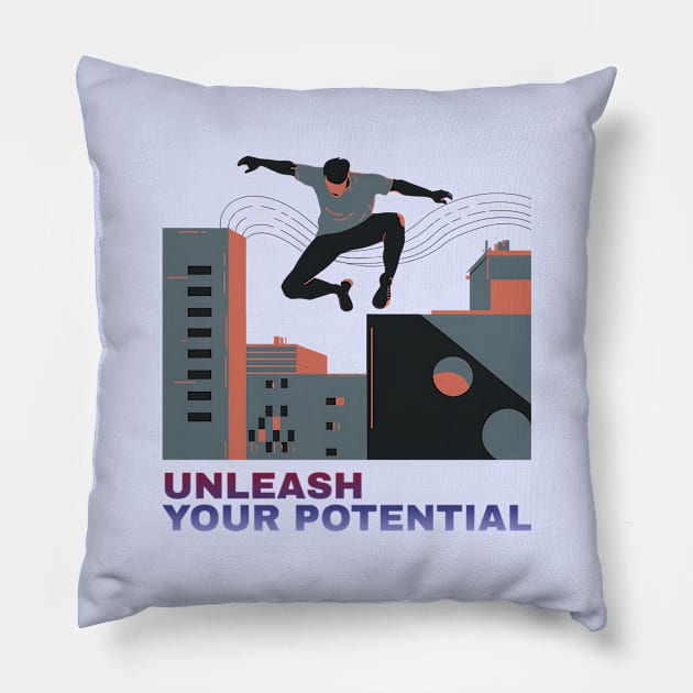 Parkour Potential Unleashed - Aesthetic Guy Doing Parkour Illustration Pillow by Tecnofa