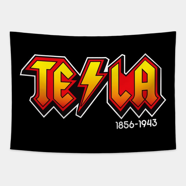 Nikola Tesla ACDC lettering Tapestry by Alema Art