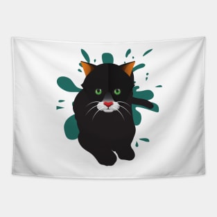 Black Cat / Black Animal / Black and green design Tapestry