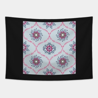 Snowflakes and branches ogee pattern in pink and light blue Tapestry