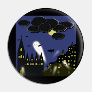 Scary halloween scene with ghosts Pin