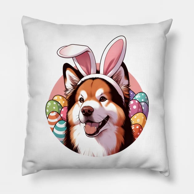 Kai Ken Enjoys Easter with Bunny Ears and Eggs Pillow by ArtRUs