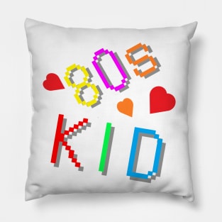 80s Kid. Colorful Retro Design with Hearts. (White Background) Pillow